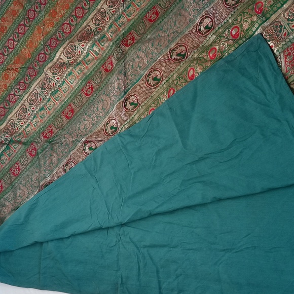 Unique Gorgeous Silk Green Patchwork Batik Bedspread / Tapestry from India - Picture 8 of 14